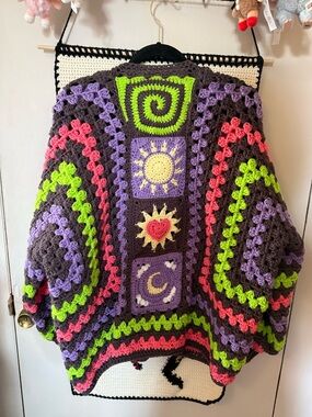 Handmade Crochet Granny Square Women’s Sweater - Multicolor